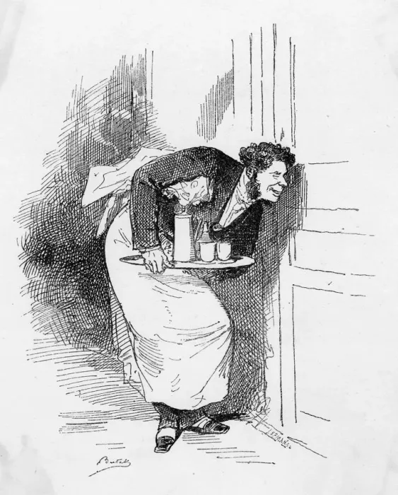 Framed Print : PEEPING WAITER 1879 Framed Print : PEEPING WAITER 1879