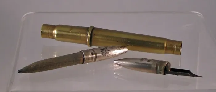 Framed Print : Pen and pencil set made from two bullets, WW1 Framed Print : Pen and pencil set made from two bullets, WW1