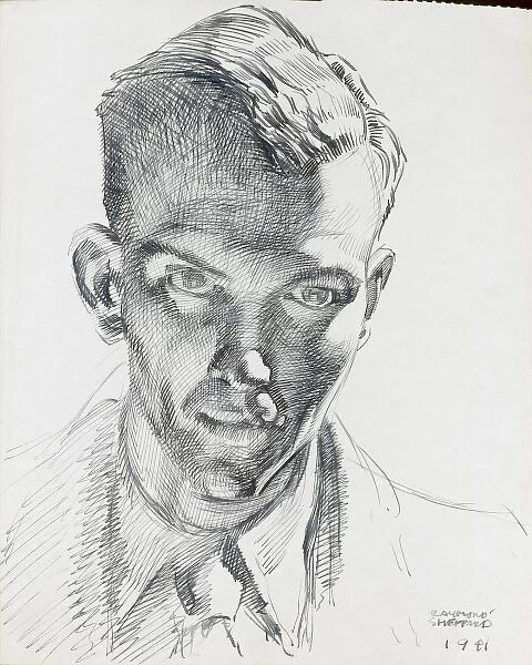 Pencil self-portrait by Raymond Sheppard