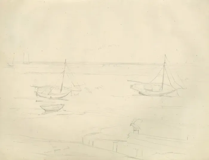 Framed Print : Pencil sketch of boats on the sea Framed Print : Pencil sketch of boats on the sea