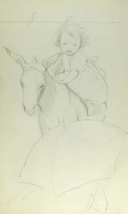Framed Print : Pencil sketch of child on a donkey Framed Print : Pencil sketch of child on a donkey