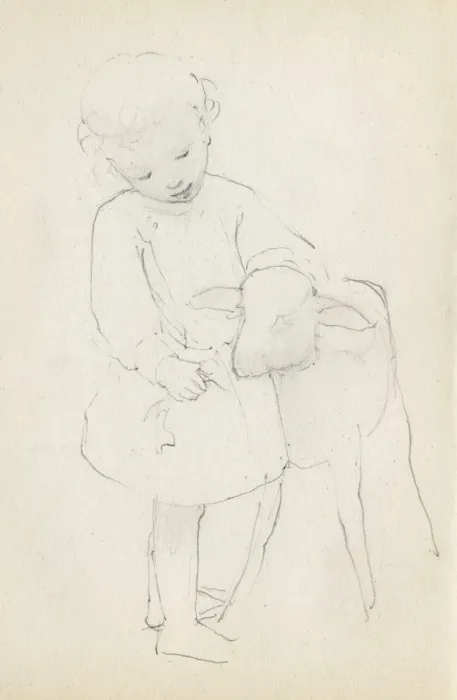 Framed Print : Pencil sketch of child with lamb Framed Print : Pencil sketch of child with lamb