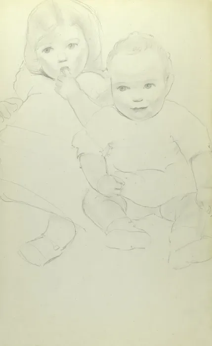 Framed Print : Pencil sketch of two children Framed Print : Pencil sketch of two children