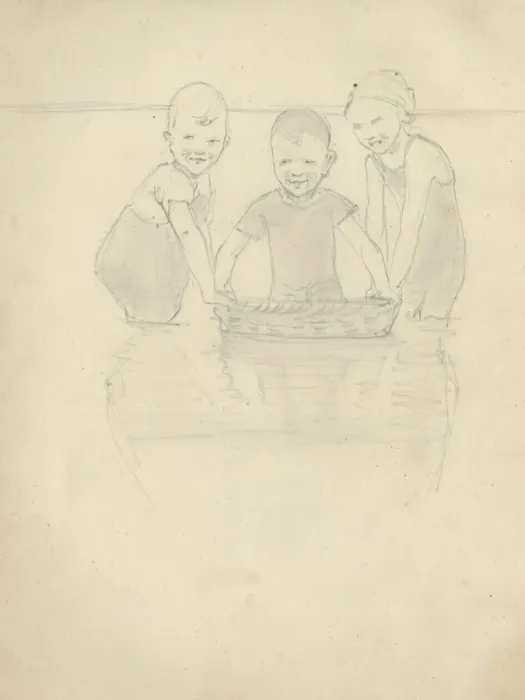 Framed Print : Pencil sketch of three children Framed Print : Pencil sketch of three children