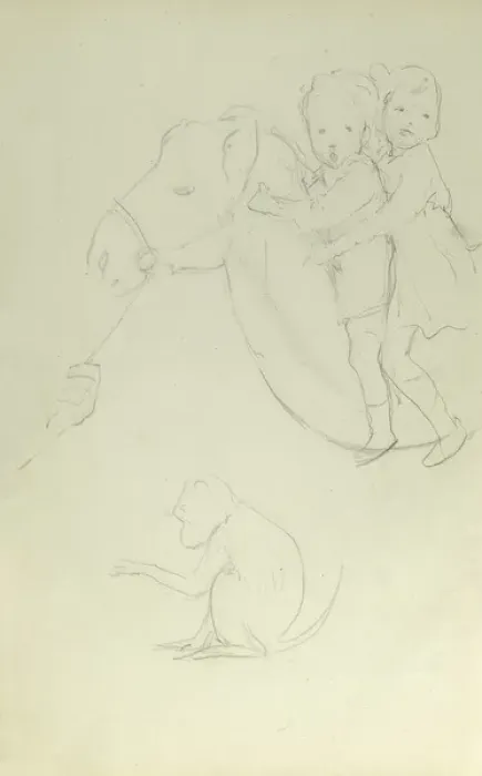 Framed Print : Pencil sketch of two children on horseback Framed Print : Pencil sketch of two children on horseback