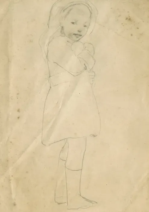 Framed Print : Pencil sketch of girl with doll Framed Print : Pencil sketch of girl with doll