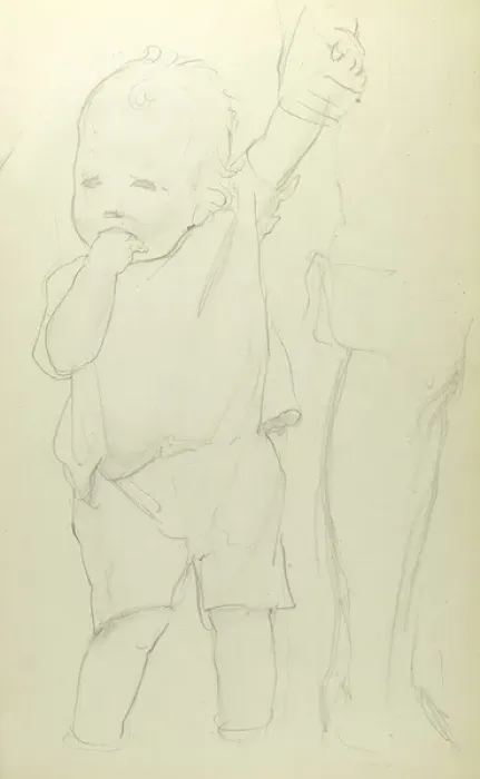 Framed Print : Pencil sketch of little boy paddling Framed Print : Pencil sketch of little boy paddling