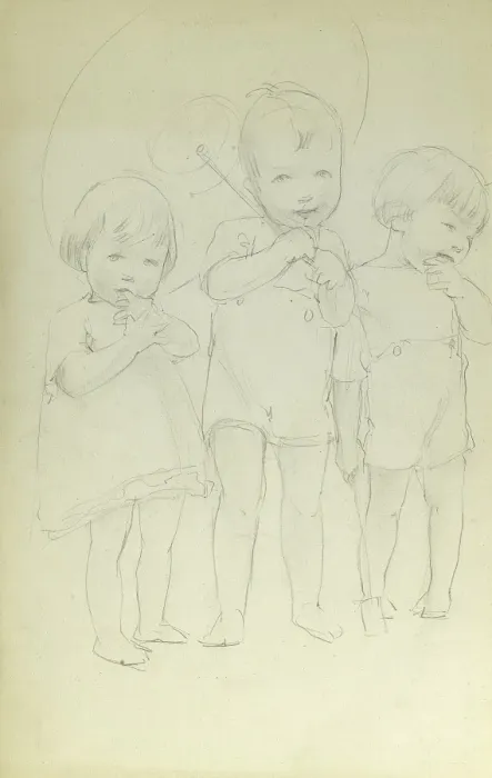 Framed Print : Pencil sketch of three little children Framed Print : Pencil sketch of three little children
