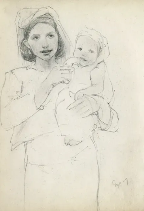 Framed Print : Pencil sketch of mother and baby Framed Print : Pencil sketch of mother and baby