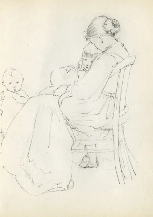 Framed Print : Pencil sketch of mother with children Framed Print : Pencil sketch of mother with children