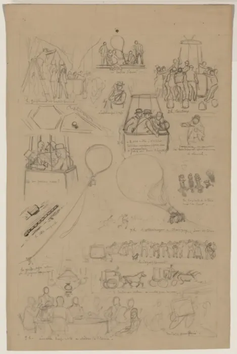Framed Print : Pencil sketch for sixteen vignettes from the lives of French Framed Print : Pencil sketch for sixteen vignettes from the lives of French
