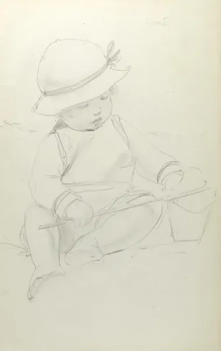 Framed Print : Pencil sketch of toddler with bucket Framed Print : Pencil sketch of toddler with bucket