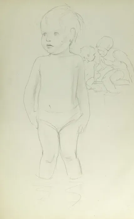 Framed Print : Pencil sketch of toddler paddling Framed Print : Pencil sketch of toddler paddling