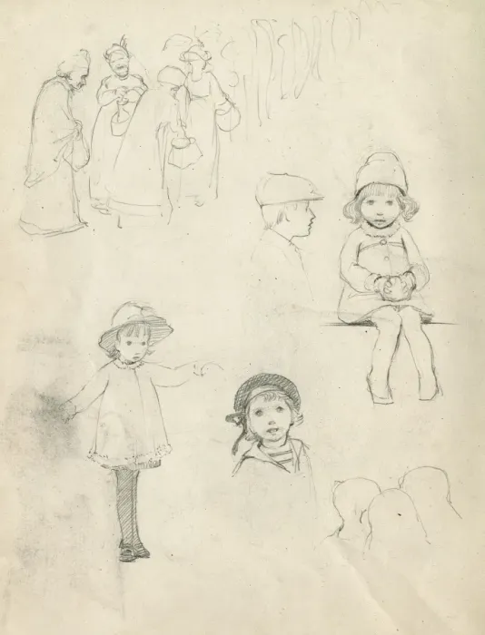 Framed Print : Pencil sketches of adults and children Framed Print : Pencil sketches of adults and children