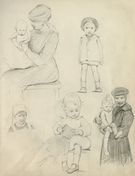Framed Print : Pencil sketches of adults and children Framed Print : Pencil sketches of adults and children