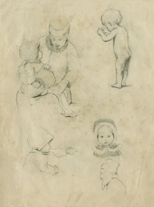 Framed Print : Pencil sketches of adults and children Framed Print : Pencil sketches of adults and children