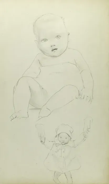 Framed Print : Pencil sketches of baby and toddler Framed Print : Pencil sketches of baby and toddler