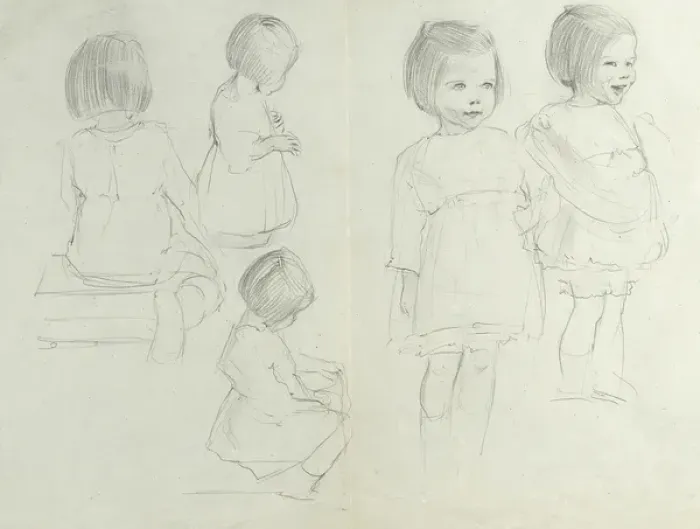 Framed Print : Pencil sketches of five children Framed Print : Pencil sketches of five children