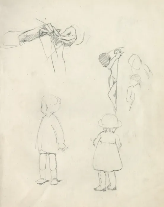 Framed Print : Pencil sketches of children and knitting hands Framed Print : Pencil sketches of children and knitting hands