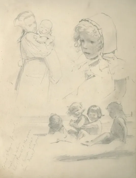 Framed Print : Pencil sketches of children and mother Framed Print : Pencil sketches of children and mother