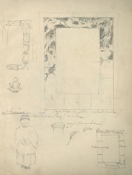 Pencil sketches, including decorative border design
