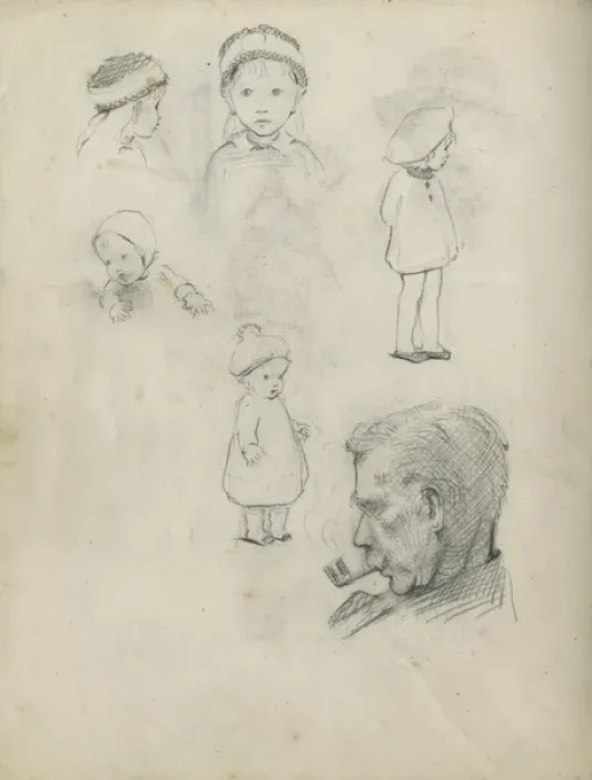 Framed Print : Pencil sketches of man and children Framed Print : Pencil sketches of man and children