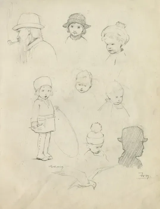 Framed Print : Pencil sketches of men and children Framed Print : Pencil sketches of men and children