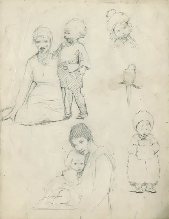 Framed Print : Pencil sketches of mothers and children Framed Print : Pencil sketches of mothers and children