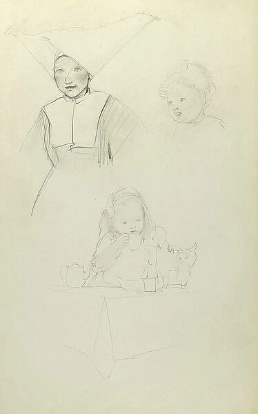 Pencil sketches of nurse and children