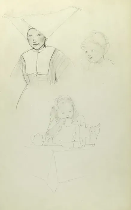 Framed Print : Pencil sketches of nurse and children Framed Print : Pencil sketches of nurse and children