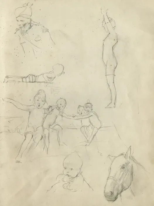 Framed Print : Pencil sketches of people and a horses head Framed Print : Pencil sketches of people and a horses head