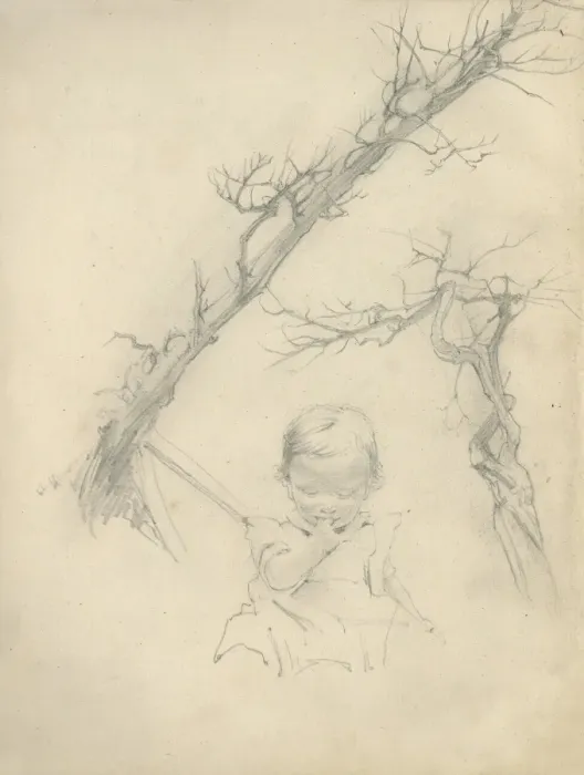 Framed Print : Pencil sketches of toddler and trees Framed Print : Pencil sketches of toddler and trees