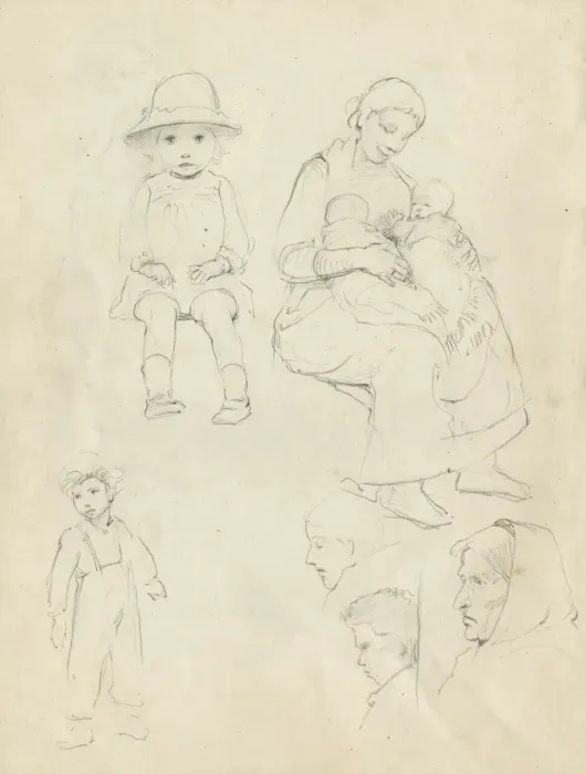 Framed Print : Pencil sketches of women and children Framed Print : Pencil sketches of women and children