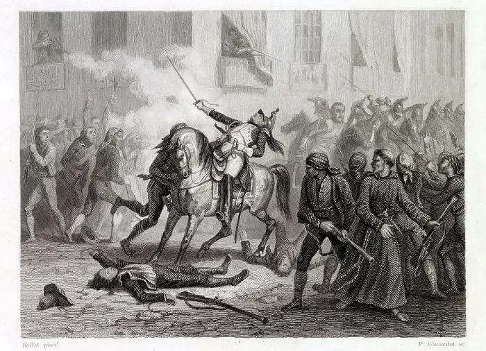 Framed Print : PENINSULA CAMPAIGN Madrilenos - the people of Madrid - resist the French invaders of the city Date: 2 May 1808