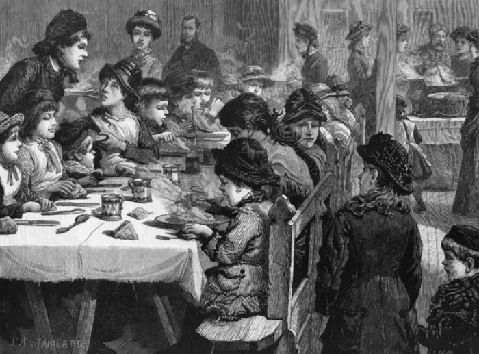 Framed Print : A penny dinner for board school children