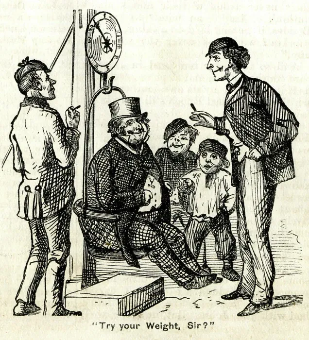 Framed Print : Only A Penny, Try your weight, Sir? - fairground scene Framed Print : Only A Penny, Try your weight, Sir? - fairground scene