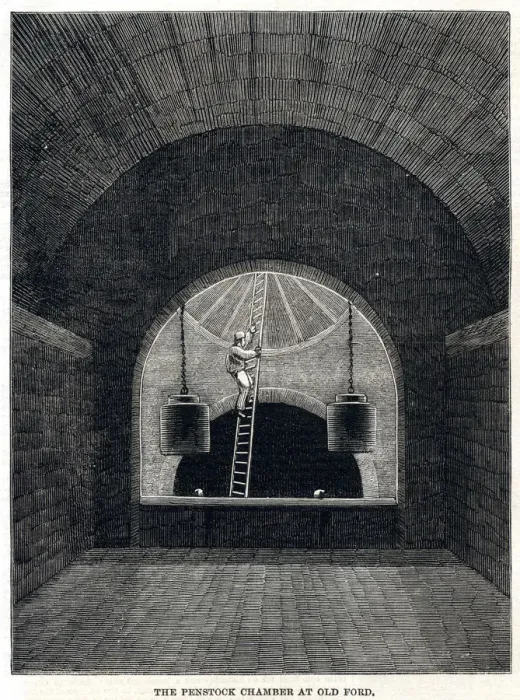 Framed Print : Penstock Chamber at Old Ford, London 1861 Framed Print : Penstock Chamber at Old Ford, London 1861