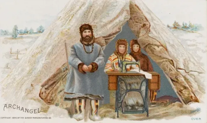 Framed Print : People from Archangel with their Singer Sewing Machine
