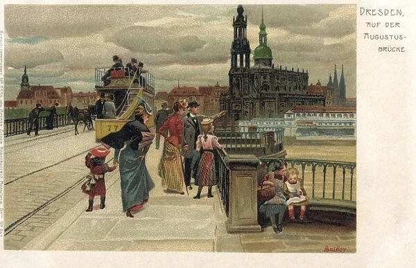 People on the Augustus Bridge, Dresden, Germany