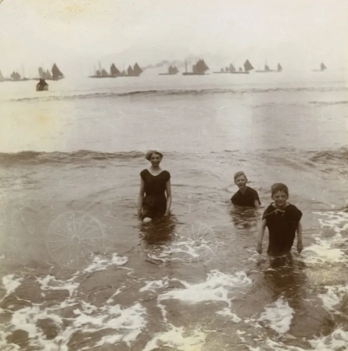Framed Print : Three people bathing at Scarborough, North Yorkshire Framed Print : Three people bathing at Scarborough, North Yorkshire