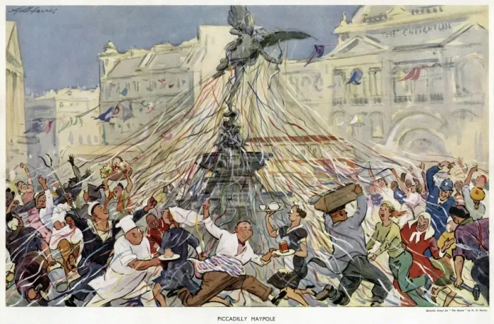 Framed Print : People dancing the maypole round Eros in Piccadilly Framed Print : People dancing the maypole round Eros in Piccadilly