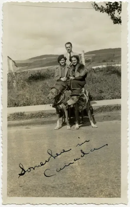 Framed Print : Three people with two dogs in Canada Framed Print : Three people with two dogs in Canada