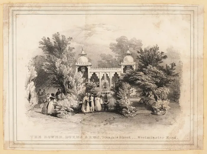 Framed Print : People drinking in a pub garden, Lambeth, c.1830 Framed Print : People drinking in a pub garden, Lambeth, c.1830