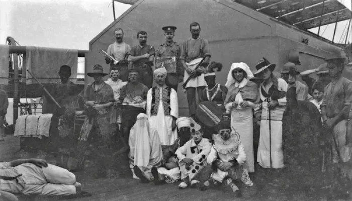 Framed Print : People in fancy dress on the deck of a ship Framed Print : People in fancy dress on the deck of a ship
