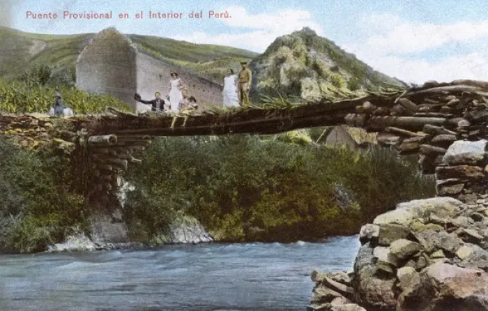 Framed Print : People on a makeshift bridge, Peru, South America Framed Print : People on a makeshift bridge, Peru, South America
