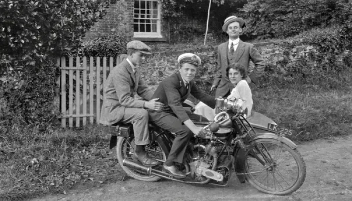 Framed Print : People with motorbike and sidecar Framed Print : People with motorbike and sidecar