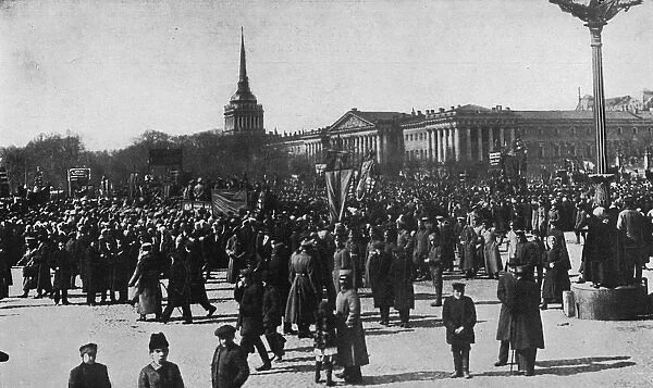 People near Winter Palace Square, Petrograd, Russia