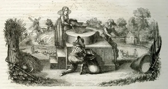 Framed Print : People operating a hand mill Framed Print : People operating a hand mill