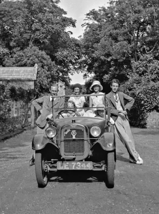 Framed Print : People posing with Austin car Framed Print : People posing with Austin car