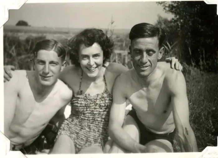 Framed Print : Three people relaxing, Lessingen, Germany, WW2 Framed Print : Three people relaxing, Lessingen, Germany, WW2
